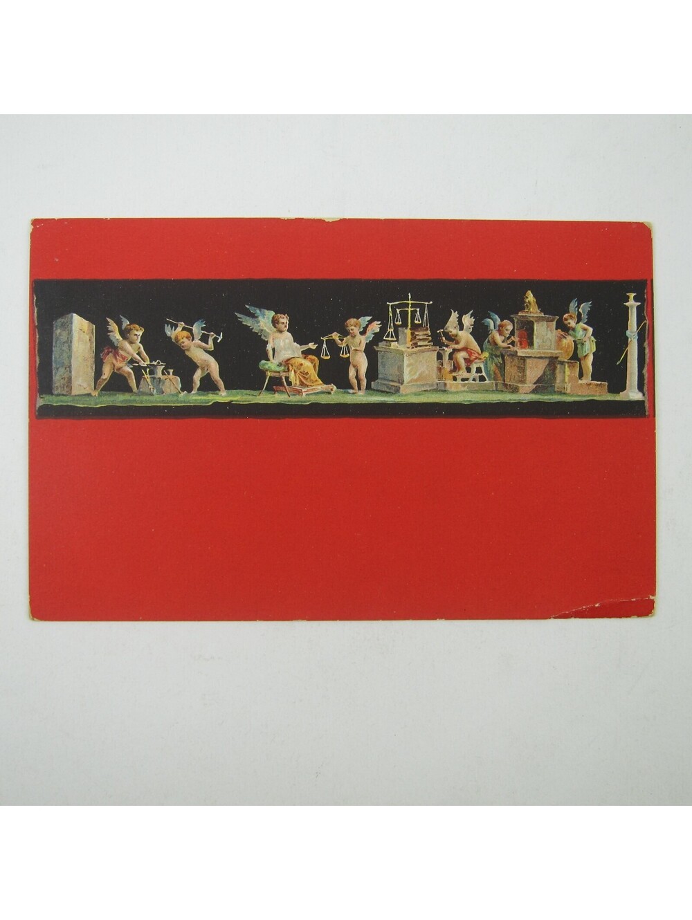 Postcard Art Painting Pompeii House of the Vettii Goldsmith Cupids Red Antique